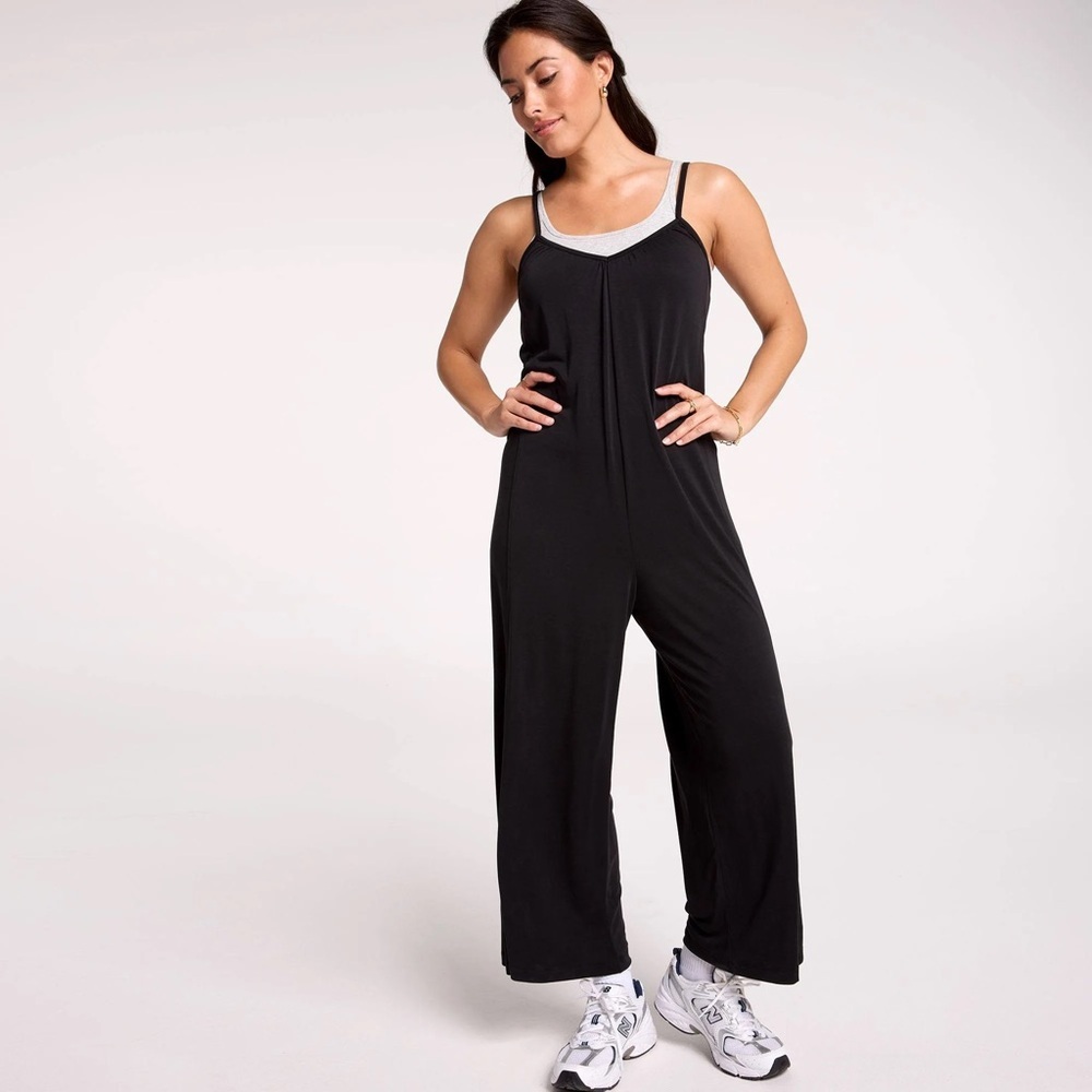 🆕 NWT CALIA Women’s Sandwash Wide Leg Jumpsuit In Pure Black Size XXL